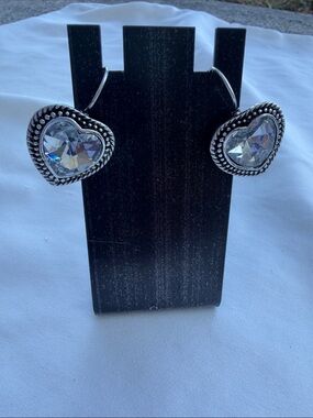 Crystal Heart Hoop Earrings - Clear Sparkle
